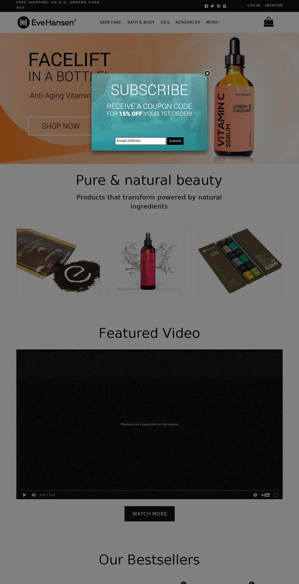 evehansen.com shopify website screenshot