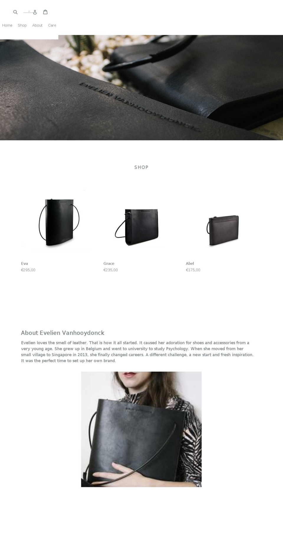 evelienvanhooydonck.com — Shopify storefront screenshot