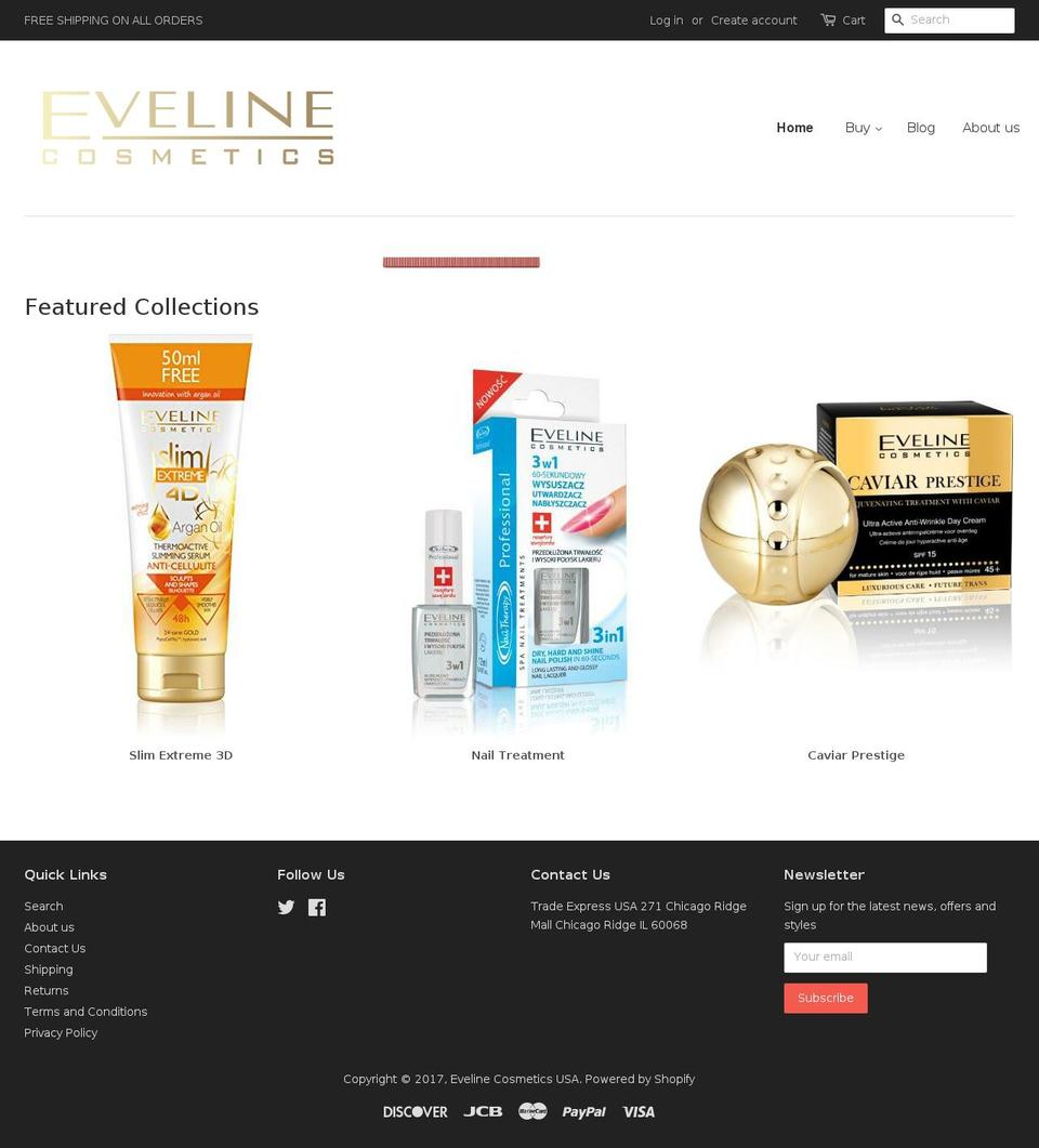 evelinecosmeticsusa.com shopify website screenshot