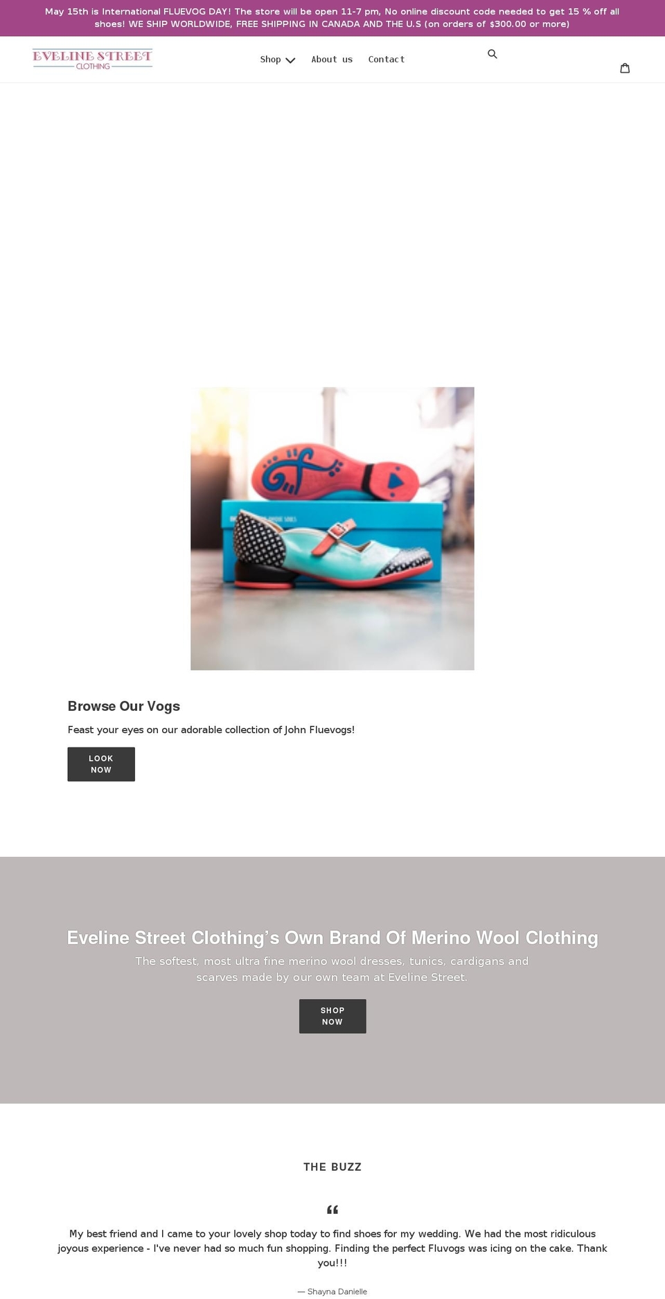 evelinestreetclothing.com shopify website screenshot