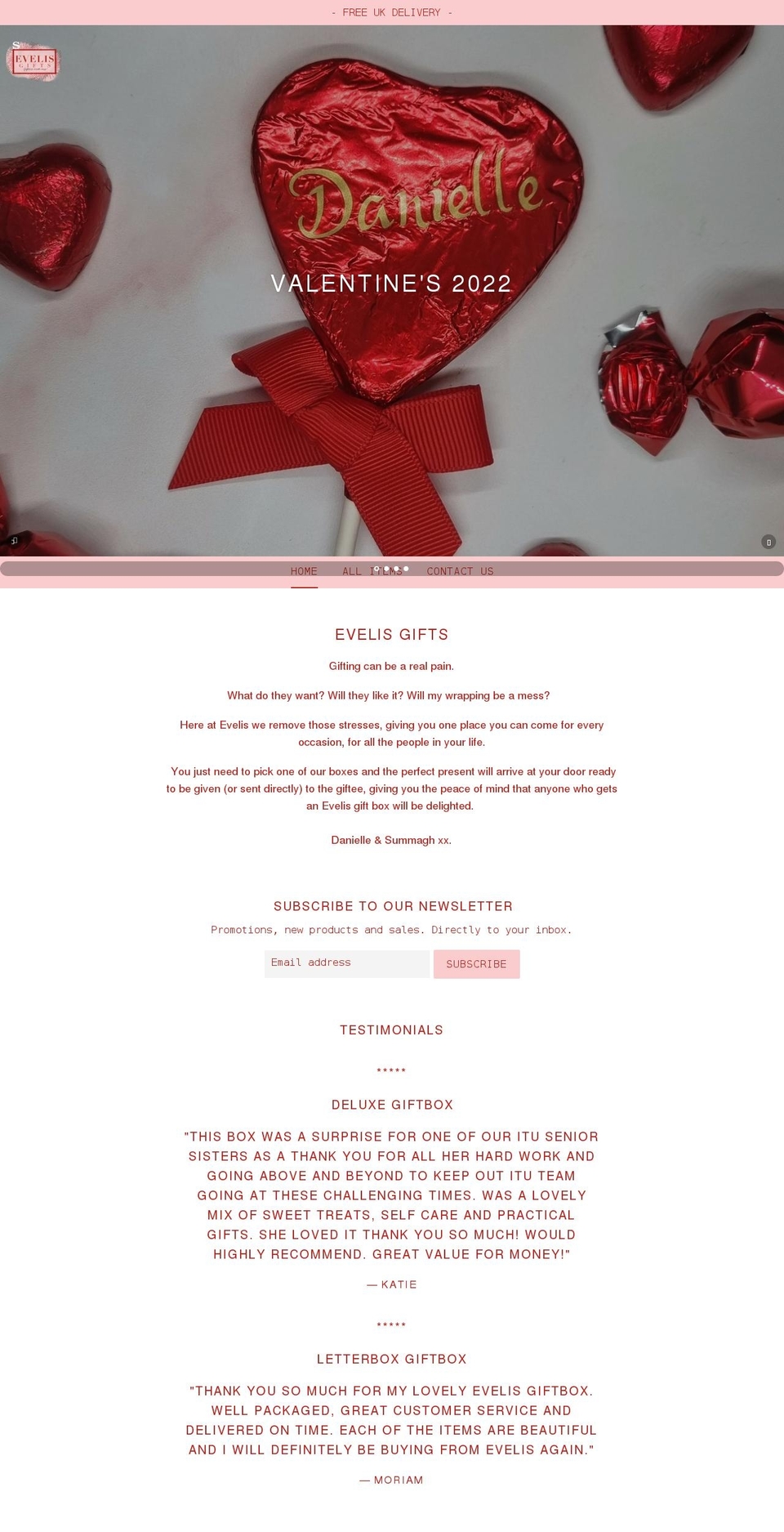 evelisgifts.co.uk shopify website screenshot
