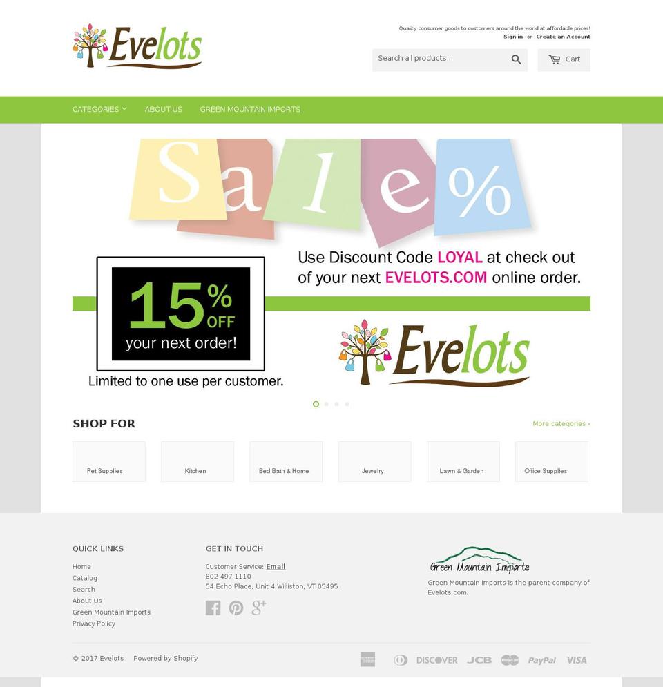 evelots.com shopify website screenshot
