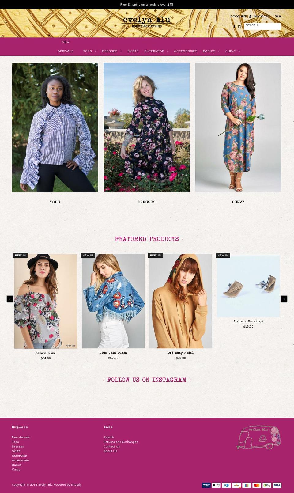 evelynblu.com — Shopify storefront screenshot