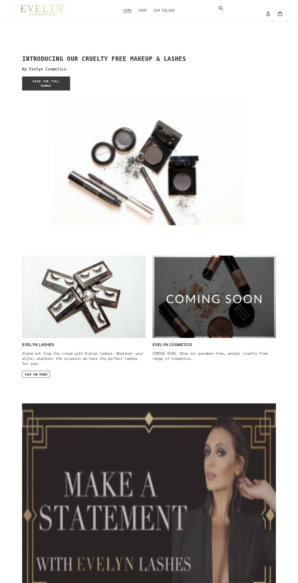 evelyncosmetics.com shopify website screenshot