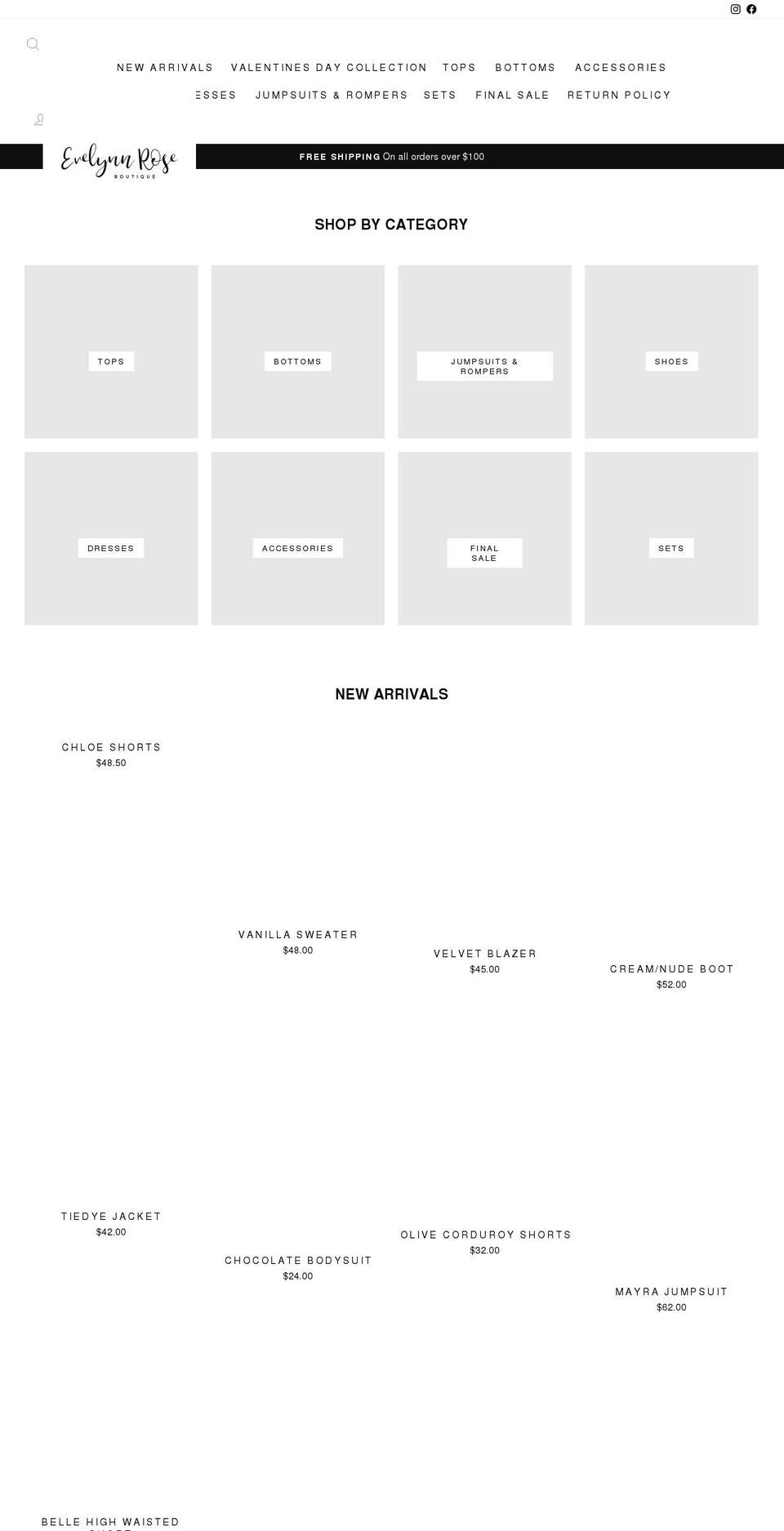 evelynnroseboutique.com shopify website screenshot