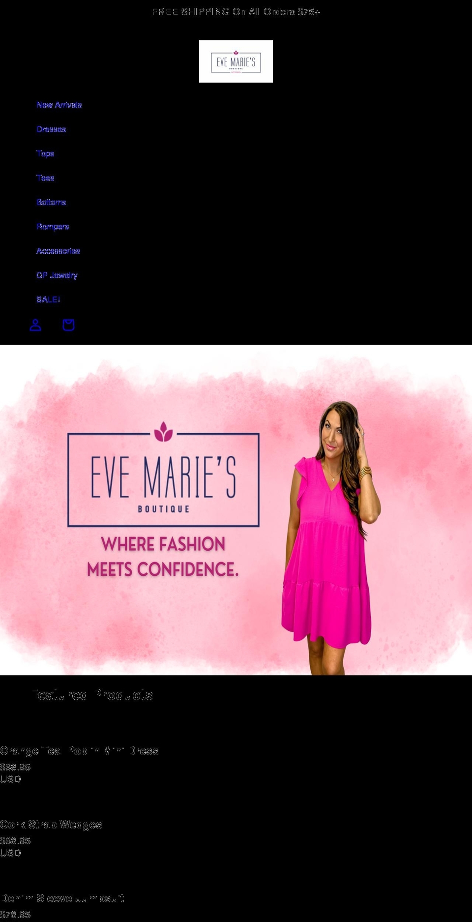 evemaries.com shopify website screenshot