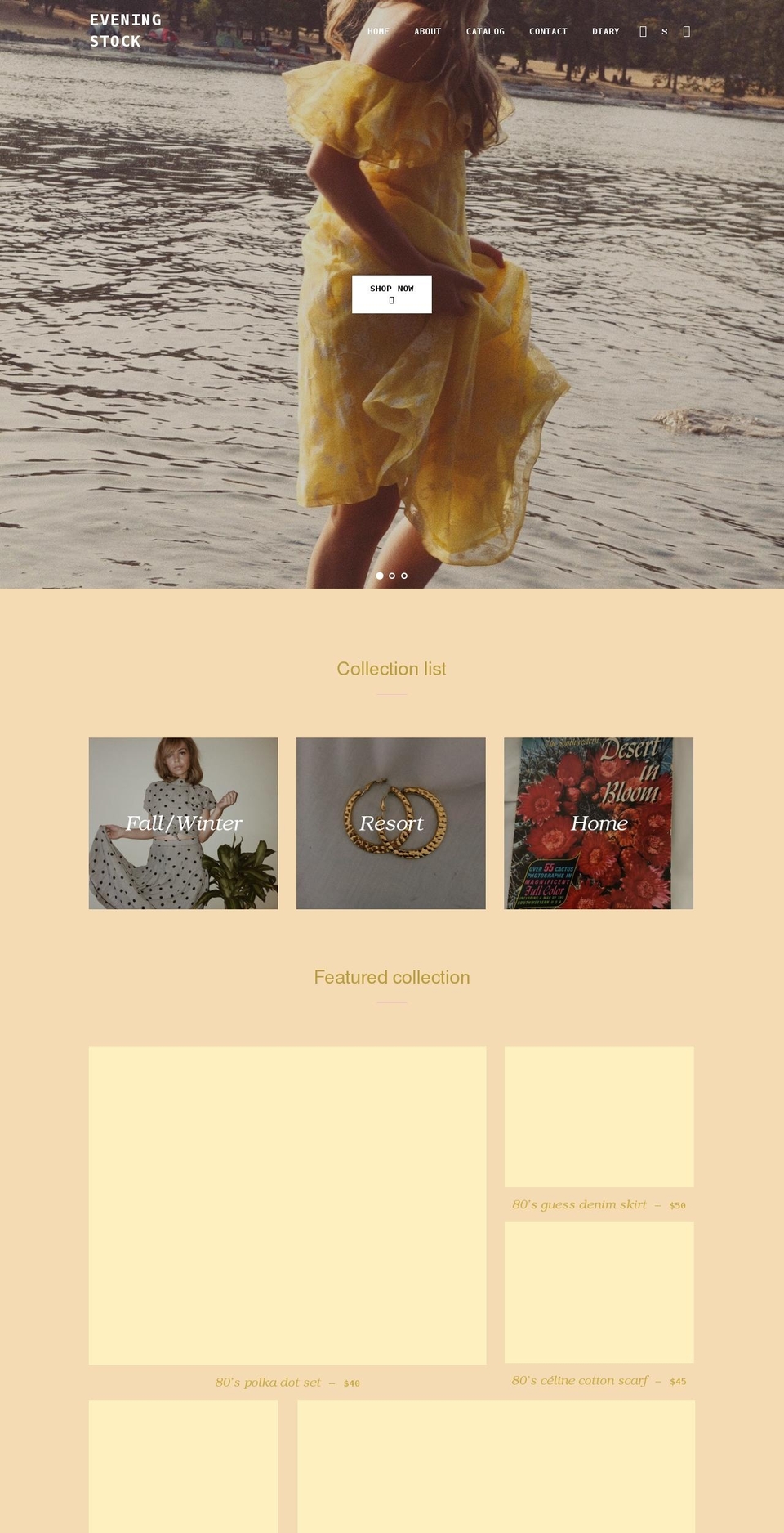 eveningstock.com shopify website screenshot