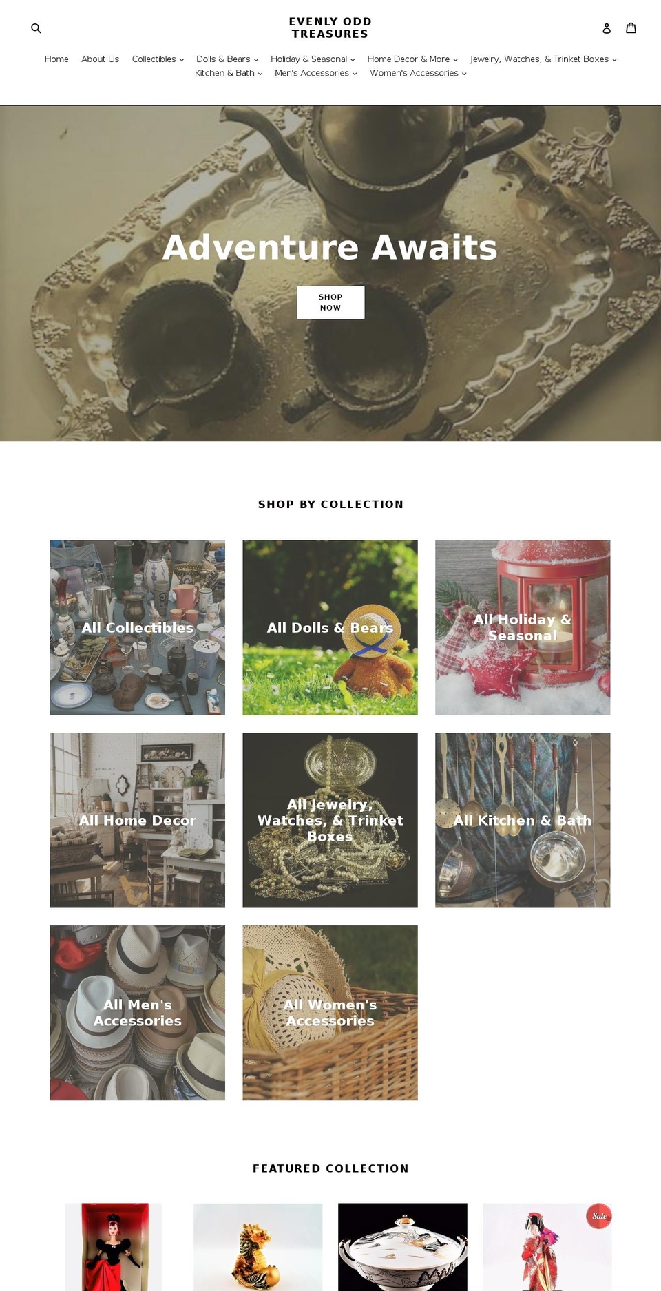 evenlyoddtreasures.com — Shopify storefront screenshot