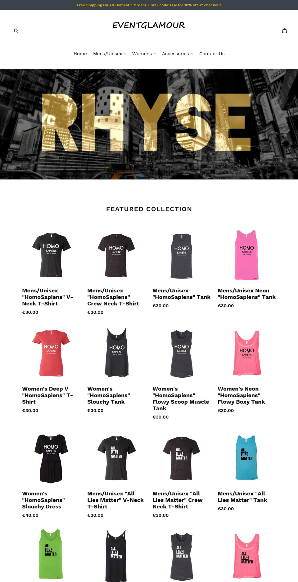 eventglamour.com shopify website screenshot