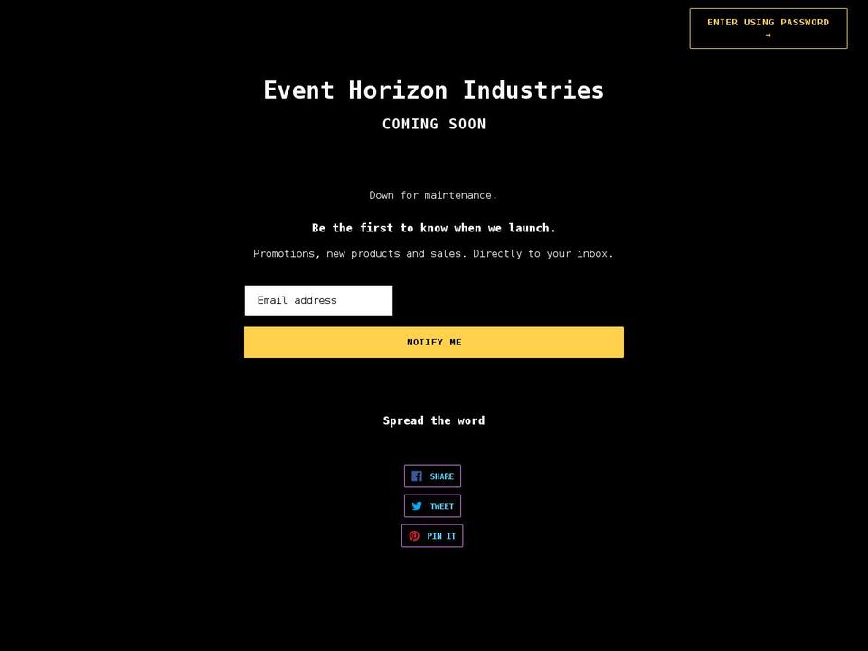 eventhorizonindustries.com shopify website screenshot