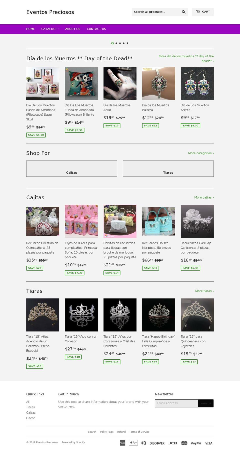 eventospreciosos.com — Shopify storefront screenshot
