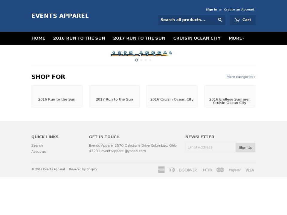 eventsapparel.com shopify website screenshot