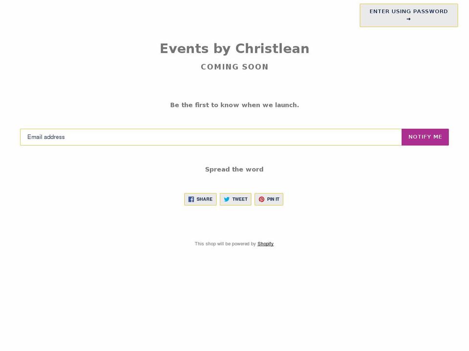 eventsbychristlean.com — Shopify storefront screenshot