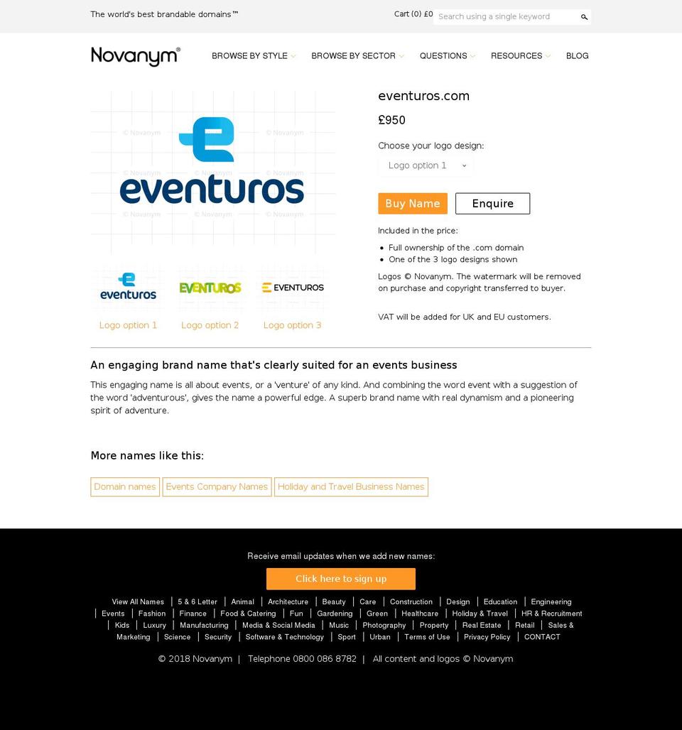 eventuros.com — Shopify storefront screenshot