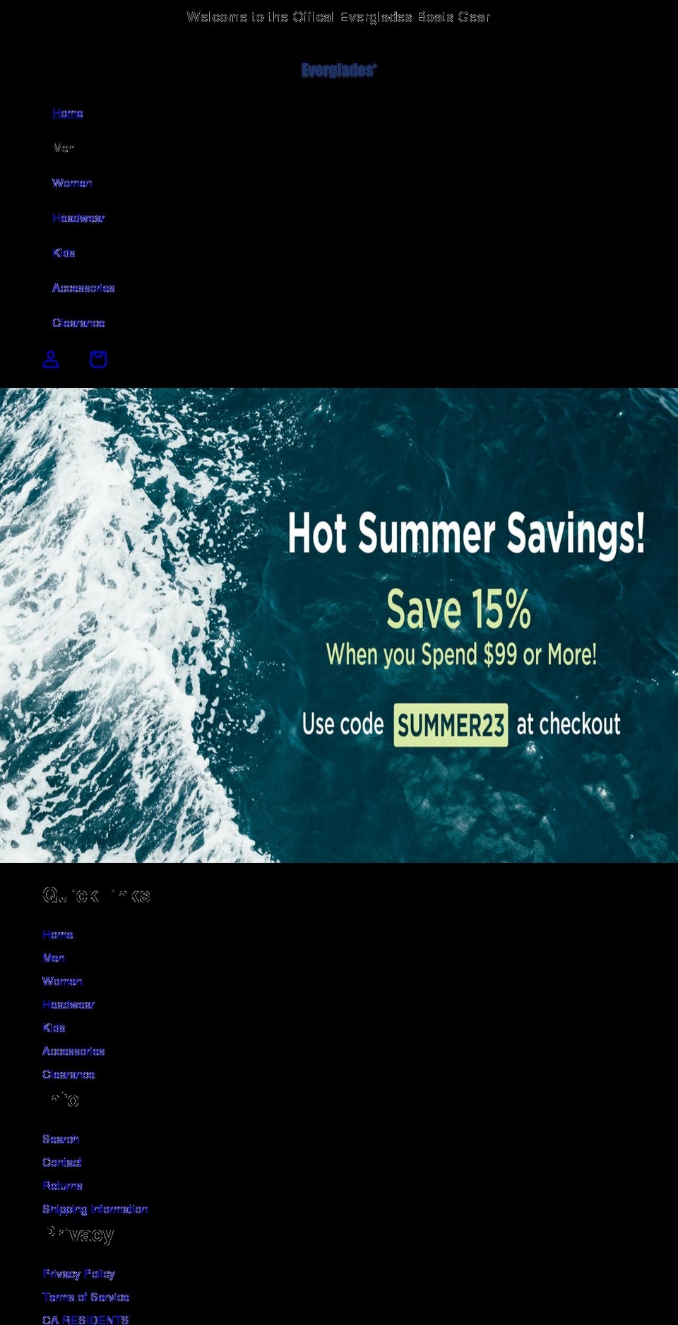 evergladesboatsshop.com shopify website screenshot