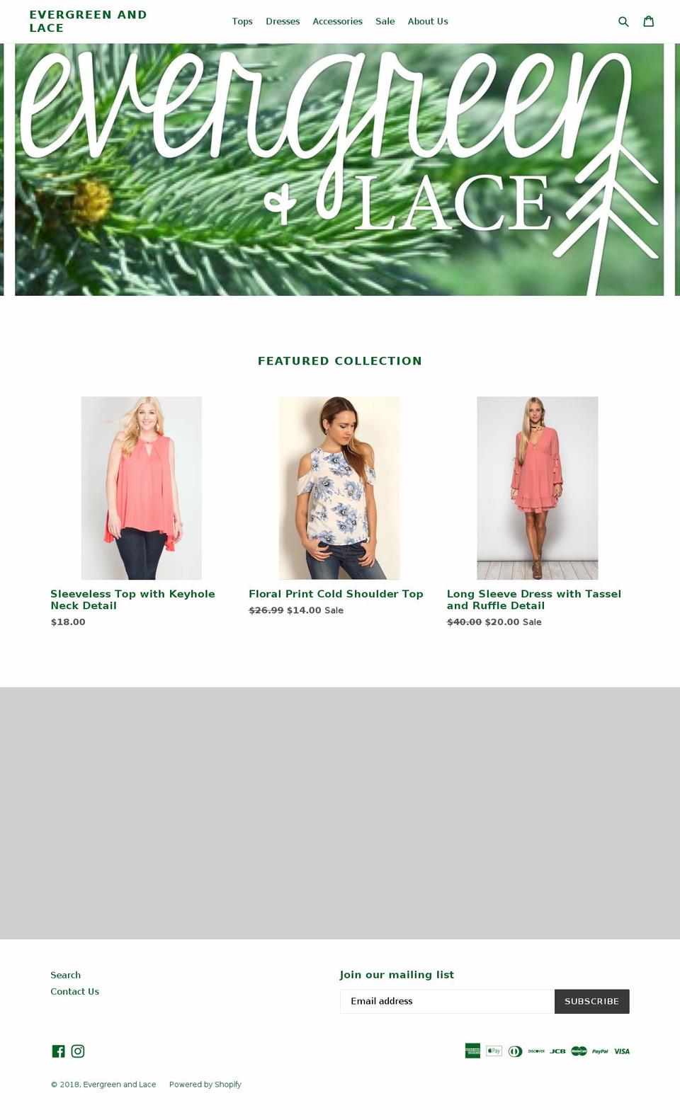 evergreenandlace.com — Shopify storefront screenshot