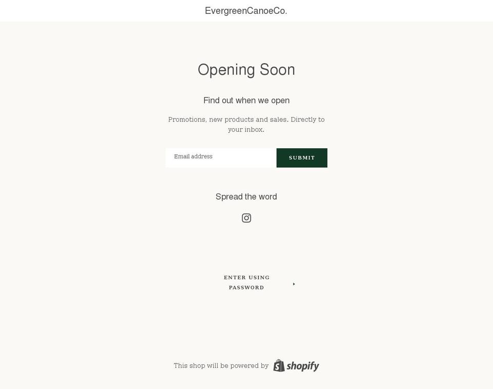 evergreencanoe.myshopify.com shopify website screenshot