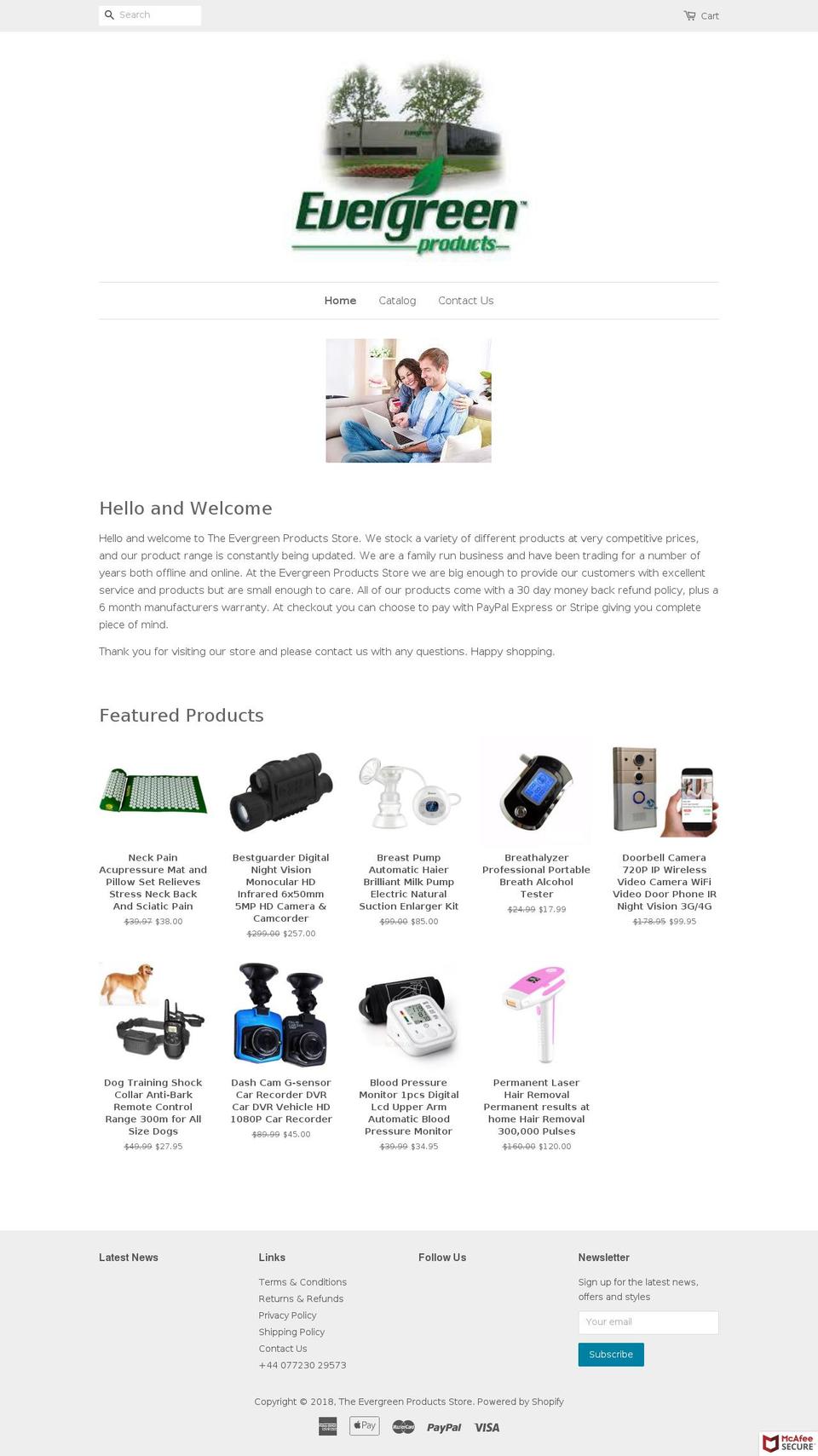 evergreenproductsstore.com — Shopify storefront screenshot