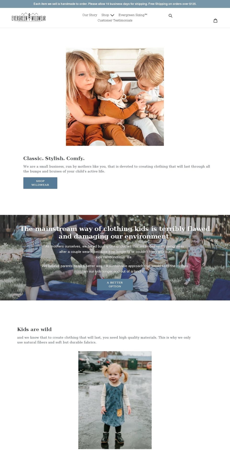 evergreenwildwear.com shopify website screenshot