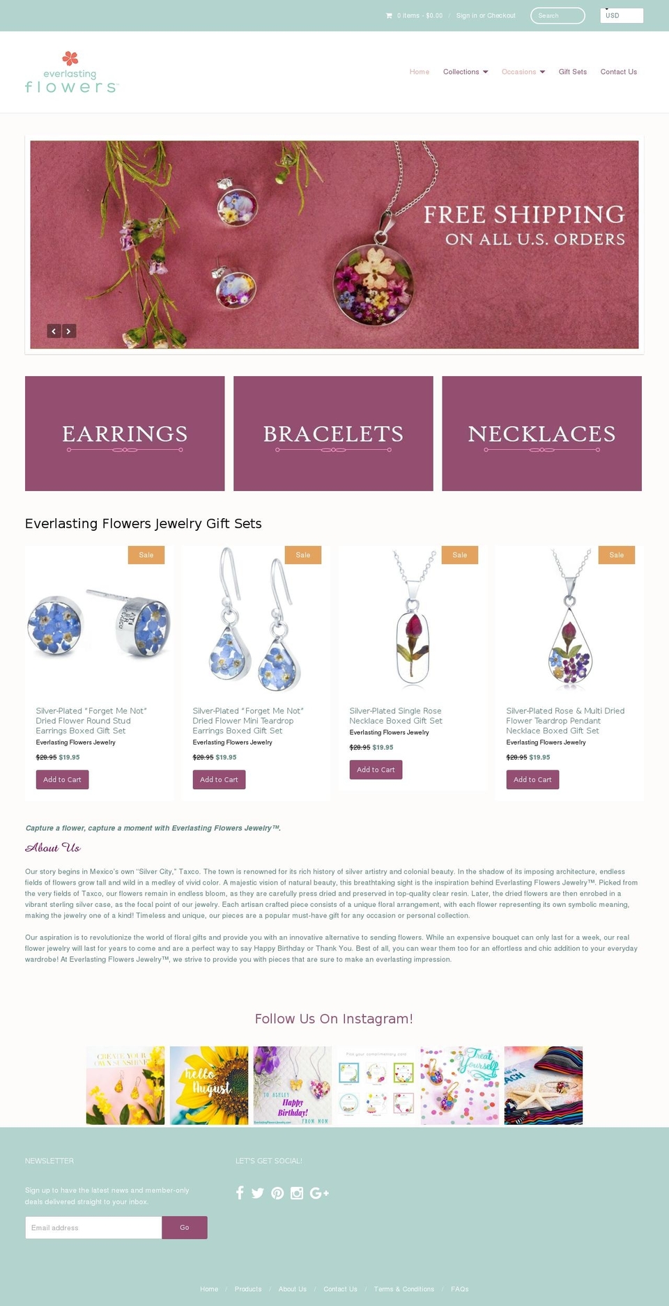 everlastingflowersjewelry.com — Shopify storefront screenshot