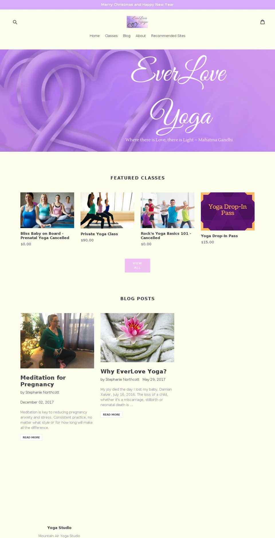 everloveyoga.com — Shopify storefront screenshot