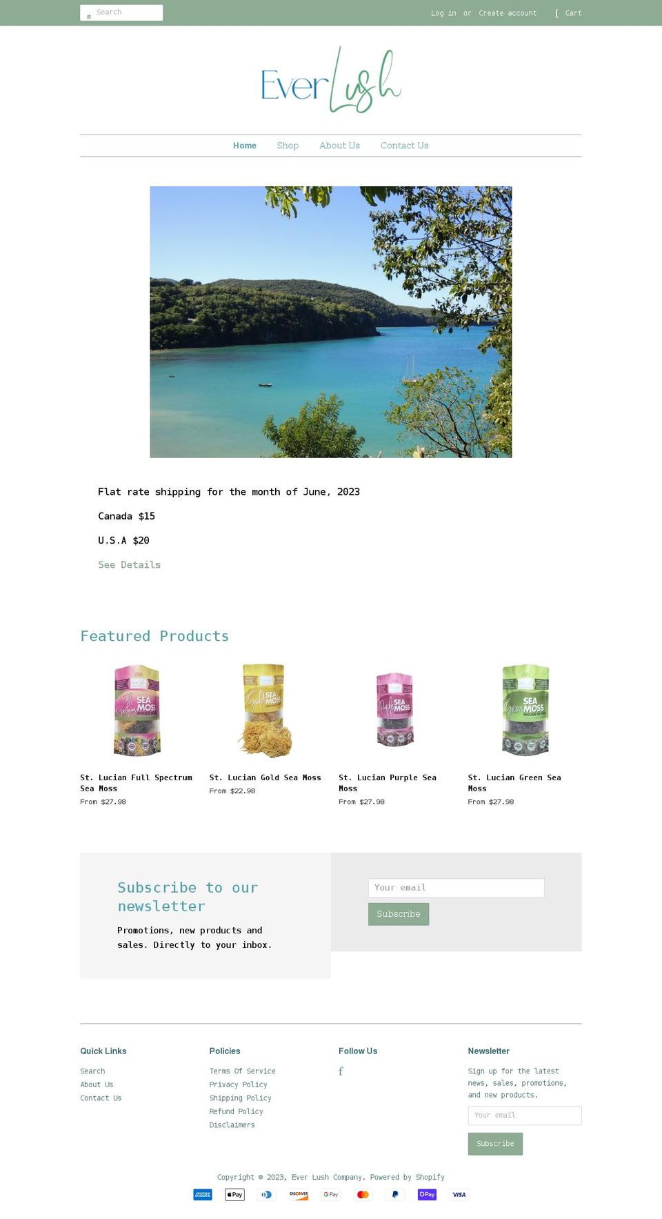 everlushseamoss.com shopify website screenshot