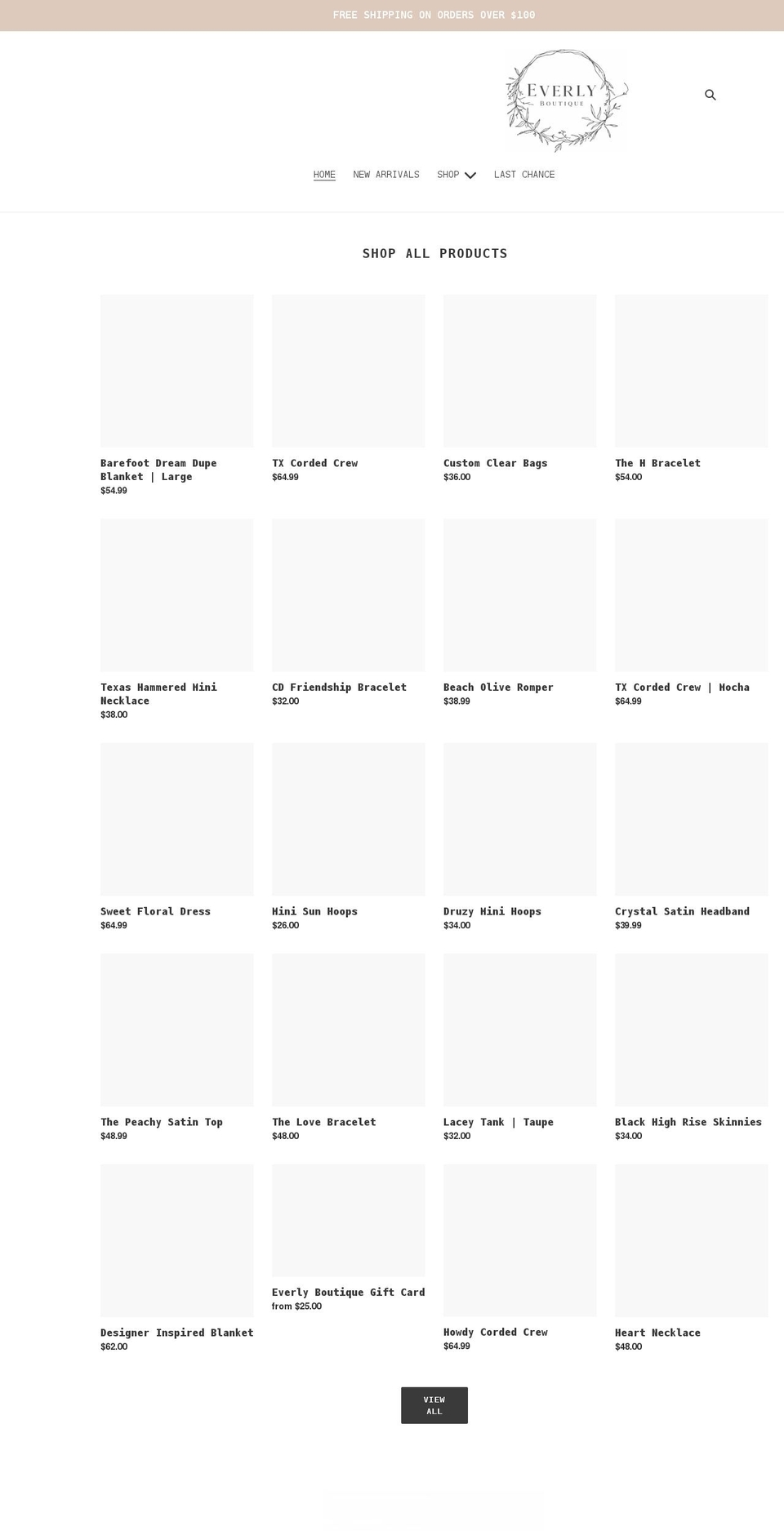 everlyboutique.com shopify website screenshot