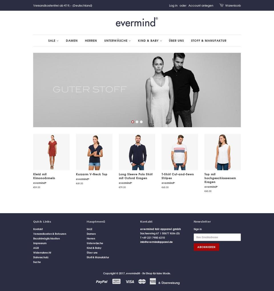 evermindapparel.com shopify website screenshot