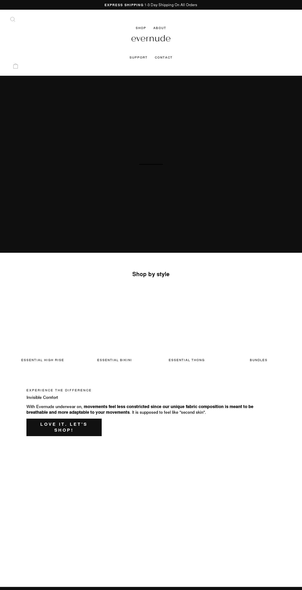 evernudeunderwear.com shopify website screenshot