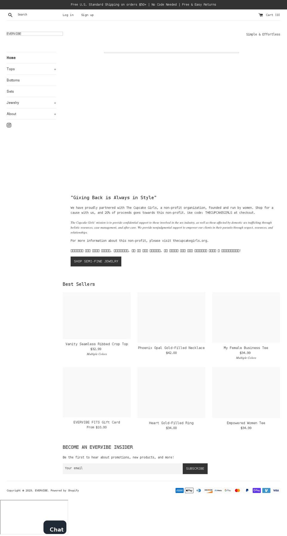 evervibefits.com shopify website screenshot