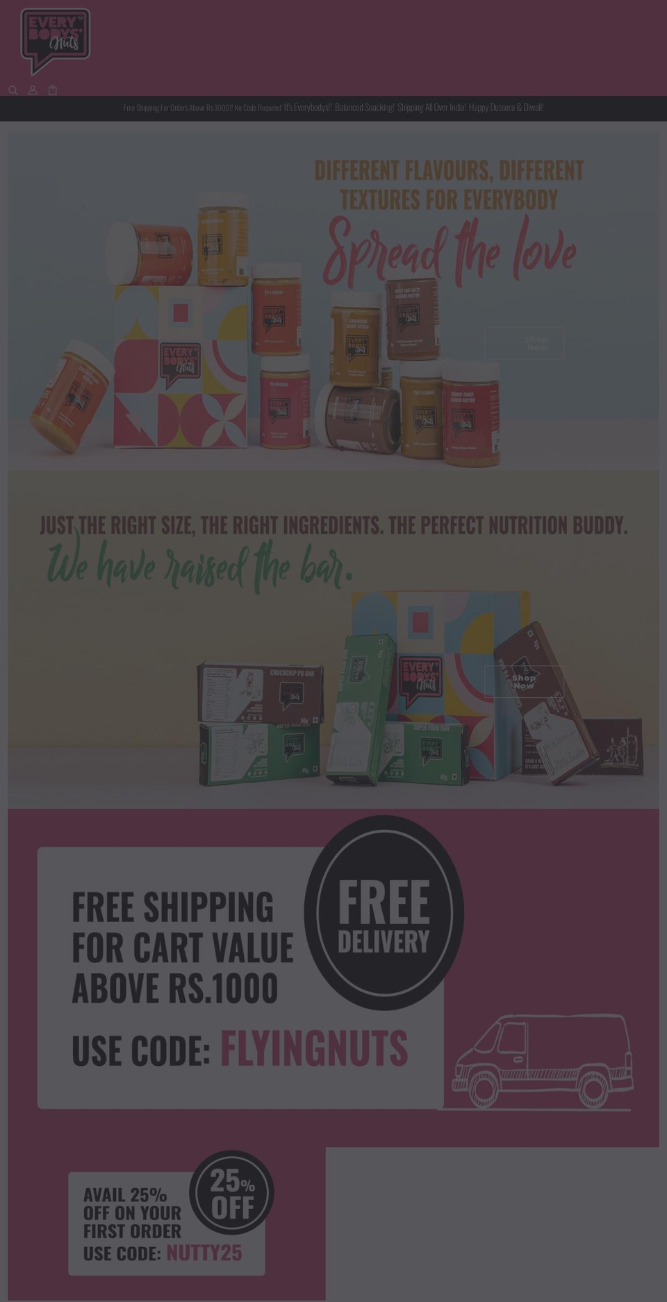 everybodysnuts.in shopify website screenshot