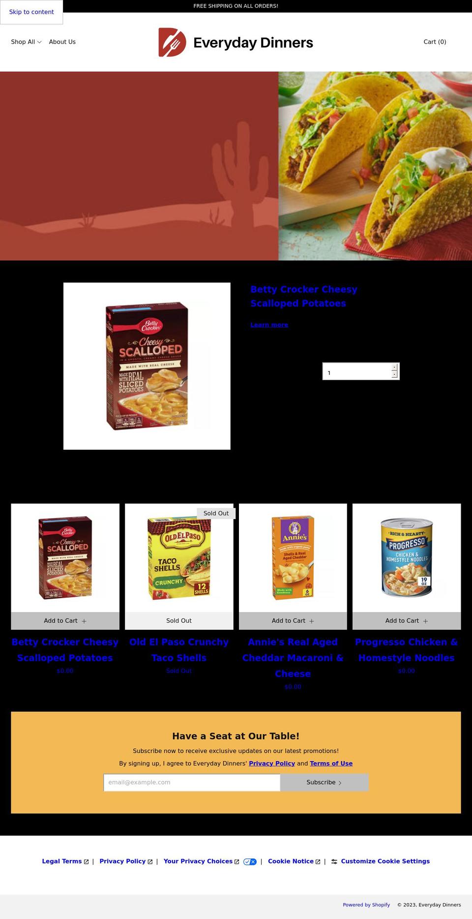 everydaydinners.com shopify website screenshot