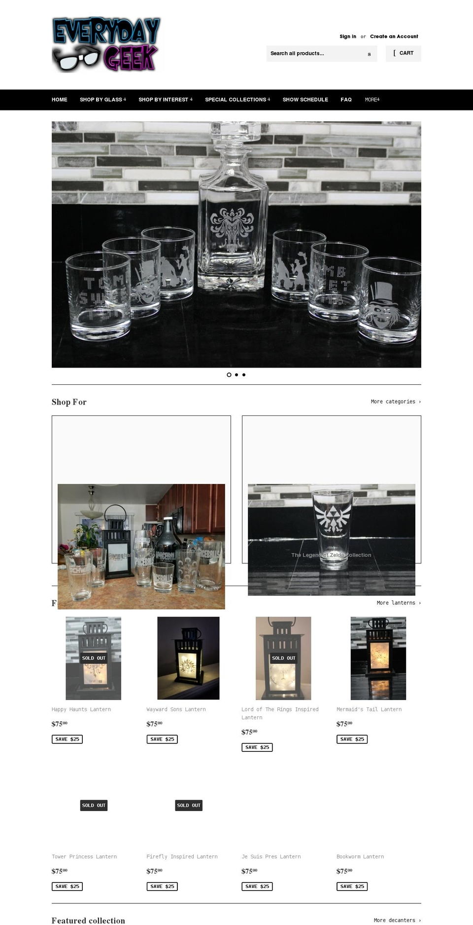 everydaygeekglass.com shopify website screenshot