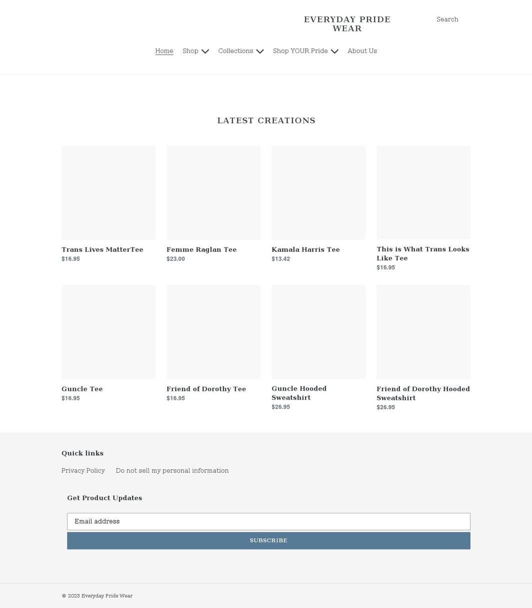 everydaypridewear.com shopify website screenshot