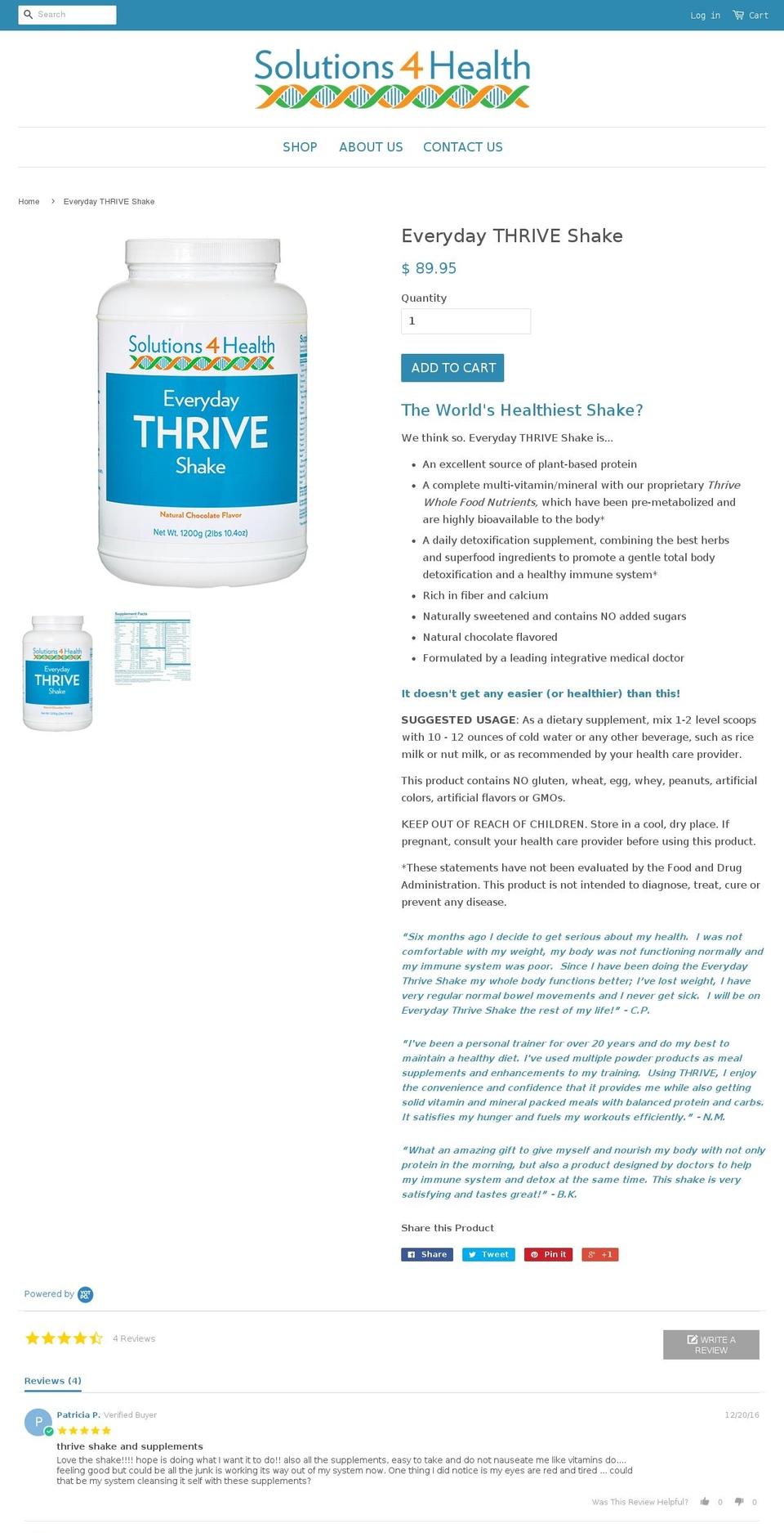 everydaythriveshake.net shopify website screenshot