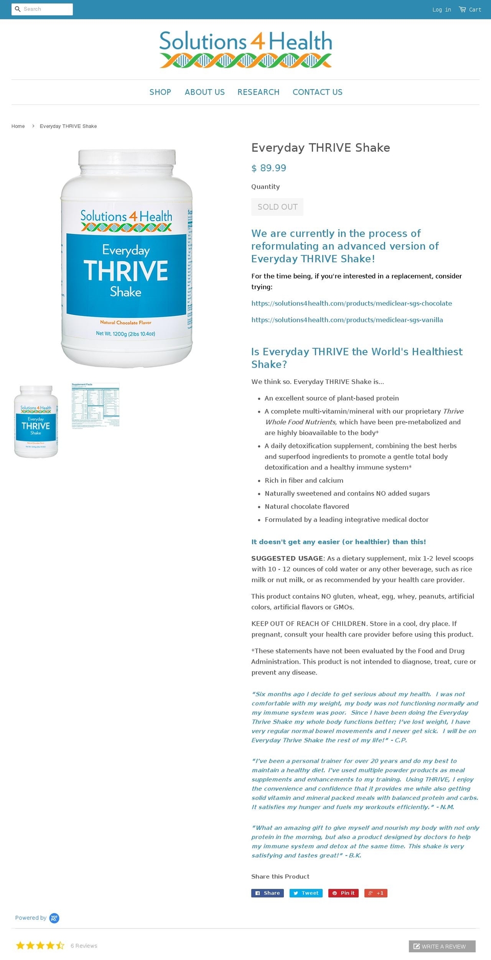 everydaythriveshake.org shopify website screenshot