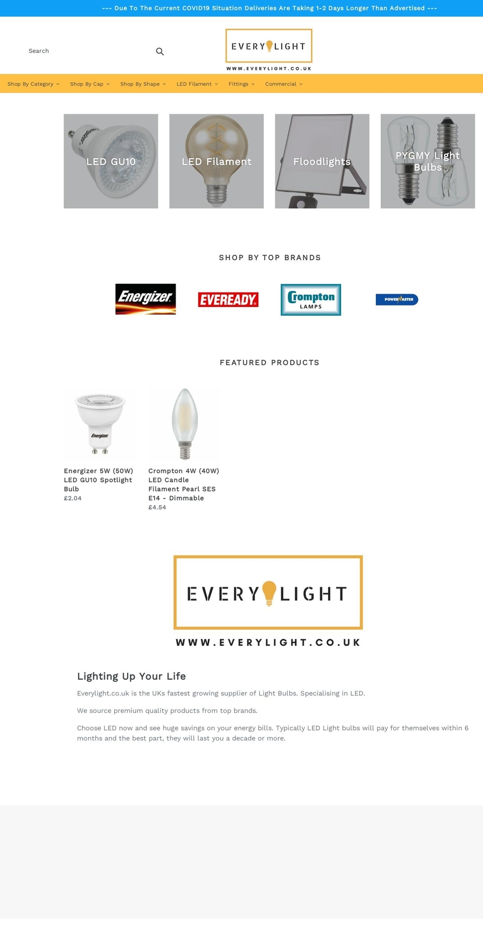 everylight.co.uk shopify website screenshot