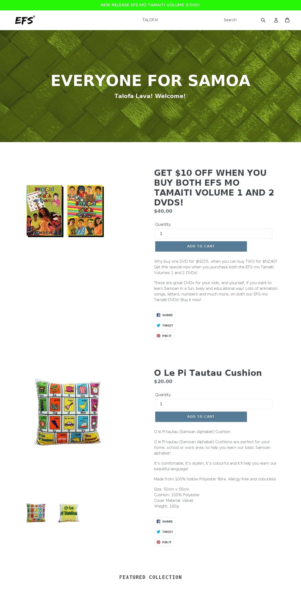 everyoneforsamoa.com — Shopify storefront screenshot