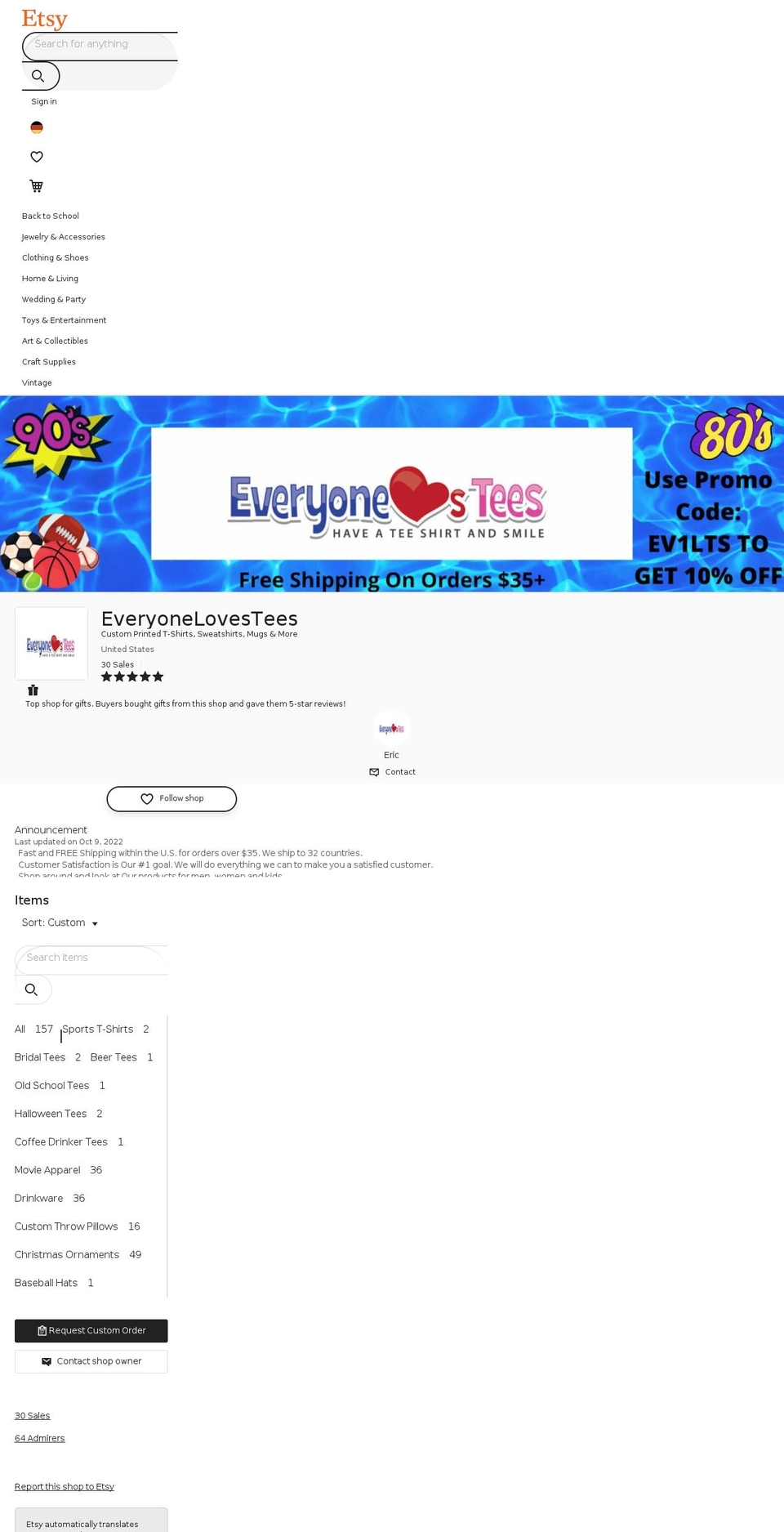 everyonelovestees.com — Shopify storefront screenshot