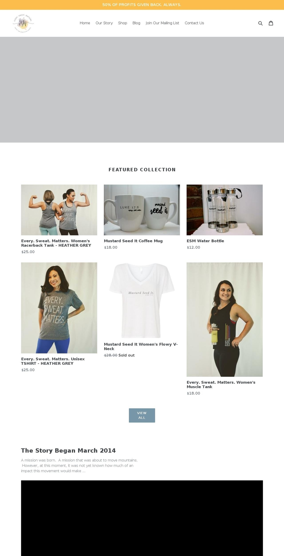 everysweatmatters.com shopify website screenshot