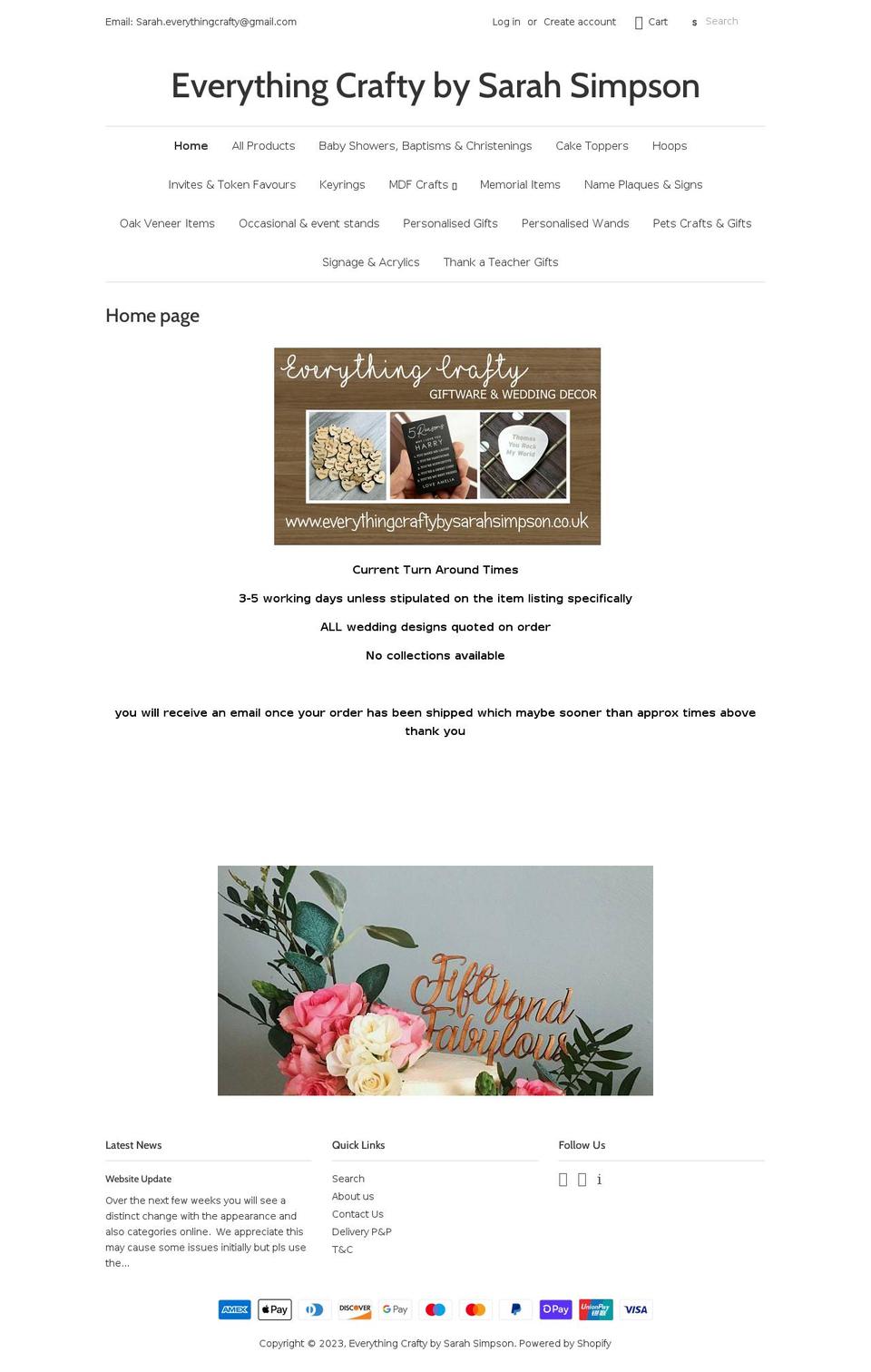 everythingcraftybysarahsimpson.co.uk shopify website screenshot