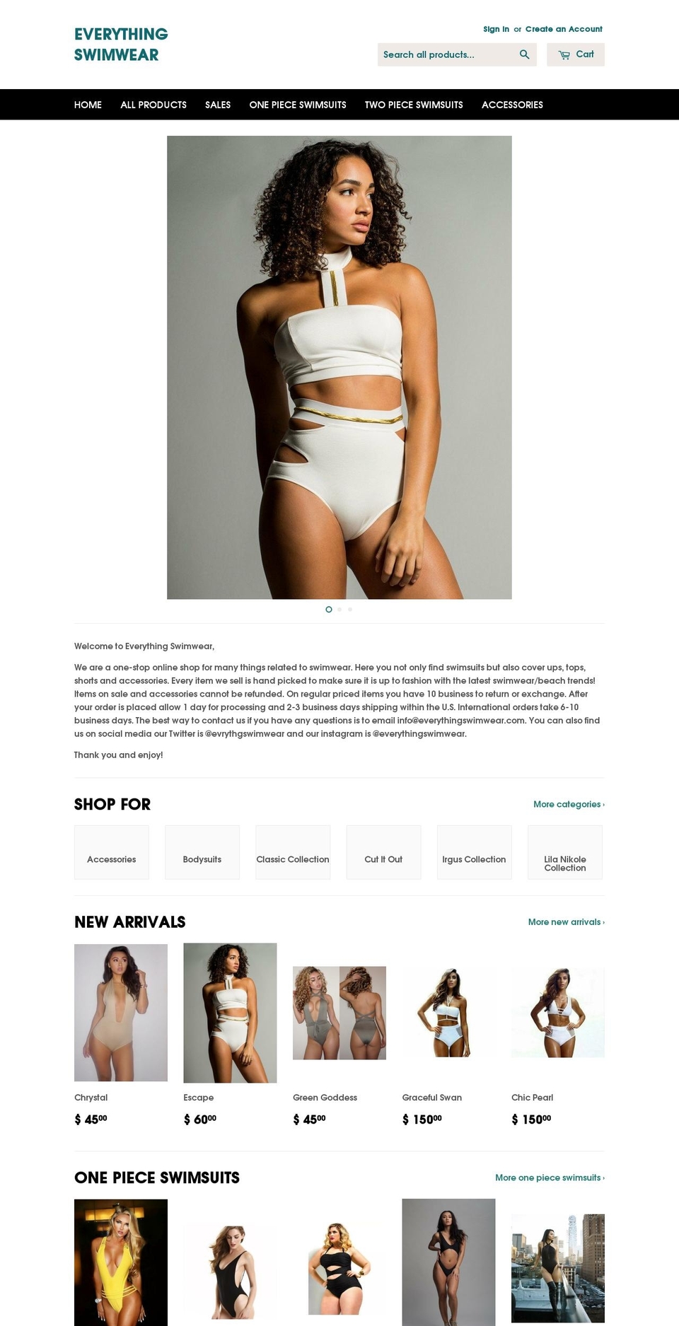 Masonry Shopify theme site example everythingswimwear.com