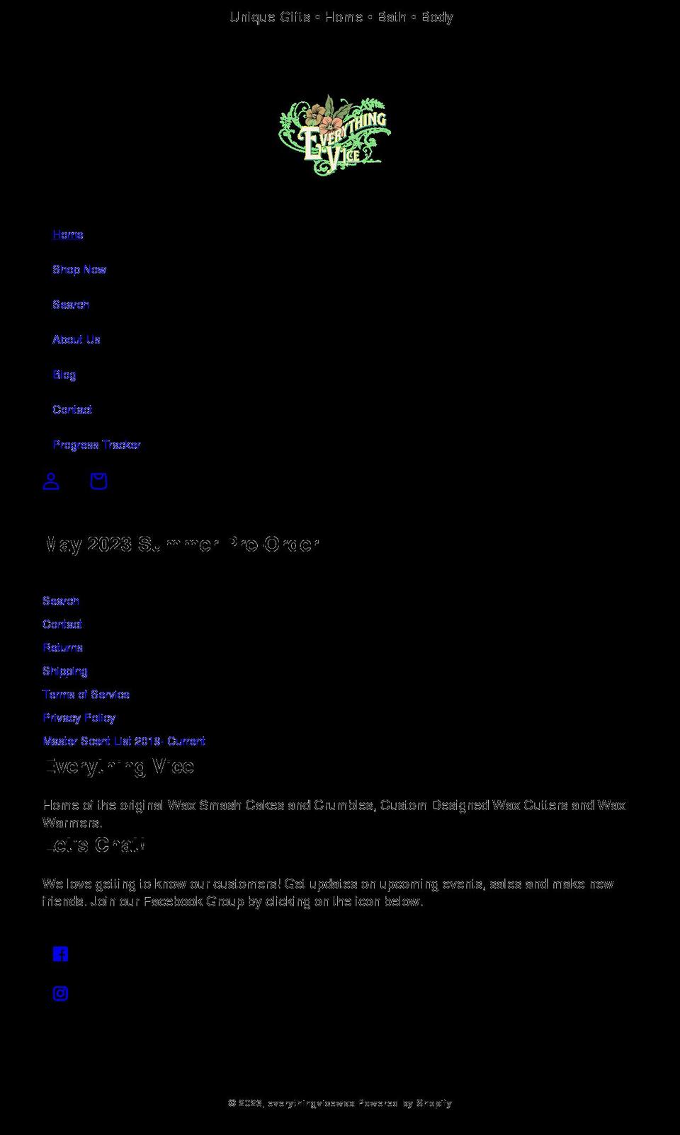 everythingvicewax.com shopify website screenshot