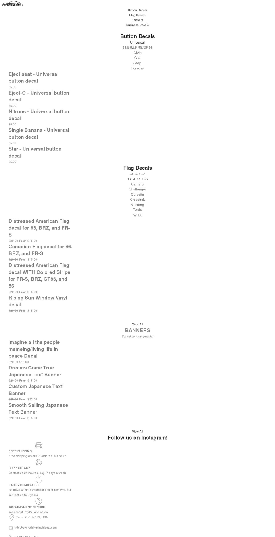 everythingvinyldecal.com — Shopify storefront screenshot