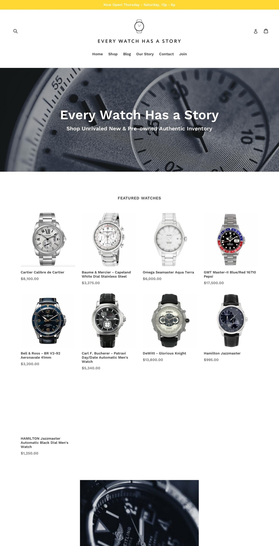 everywatchhasastory.com — Shopify storefront screenshot