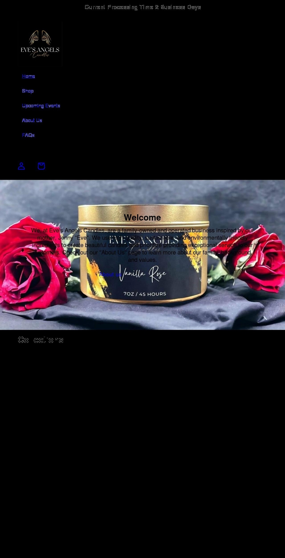 evesangelscandles.com shopify website screenshot