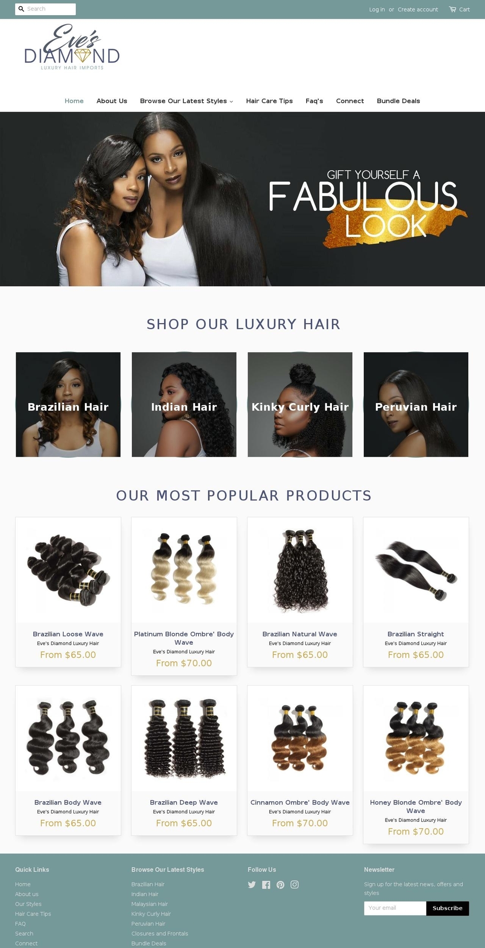 evesdiamondluxuryhair.com shopify website screenshot