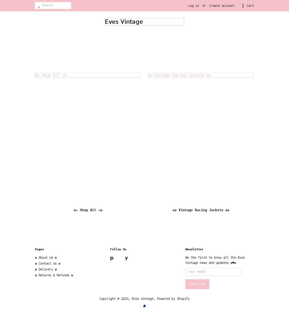 evesvintage.com shopify website screenshot