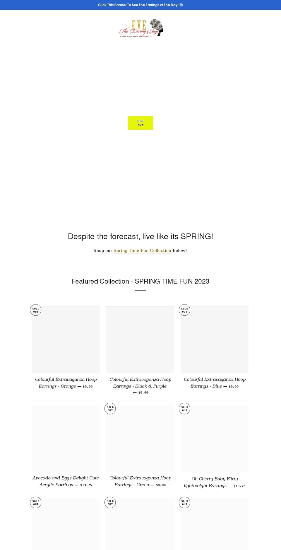 evetheearringshop.com shopify website screenshot