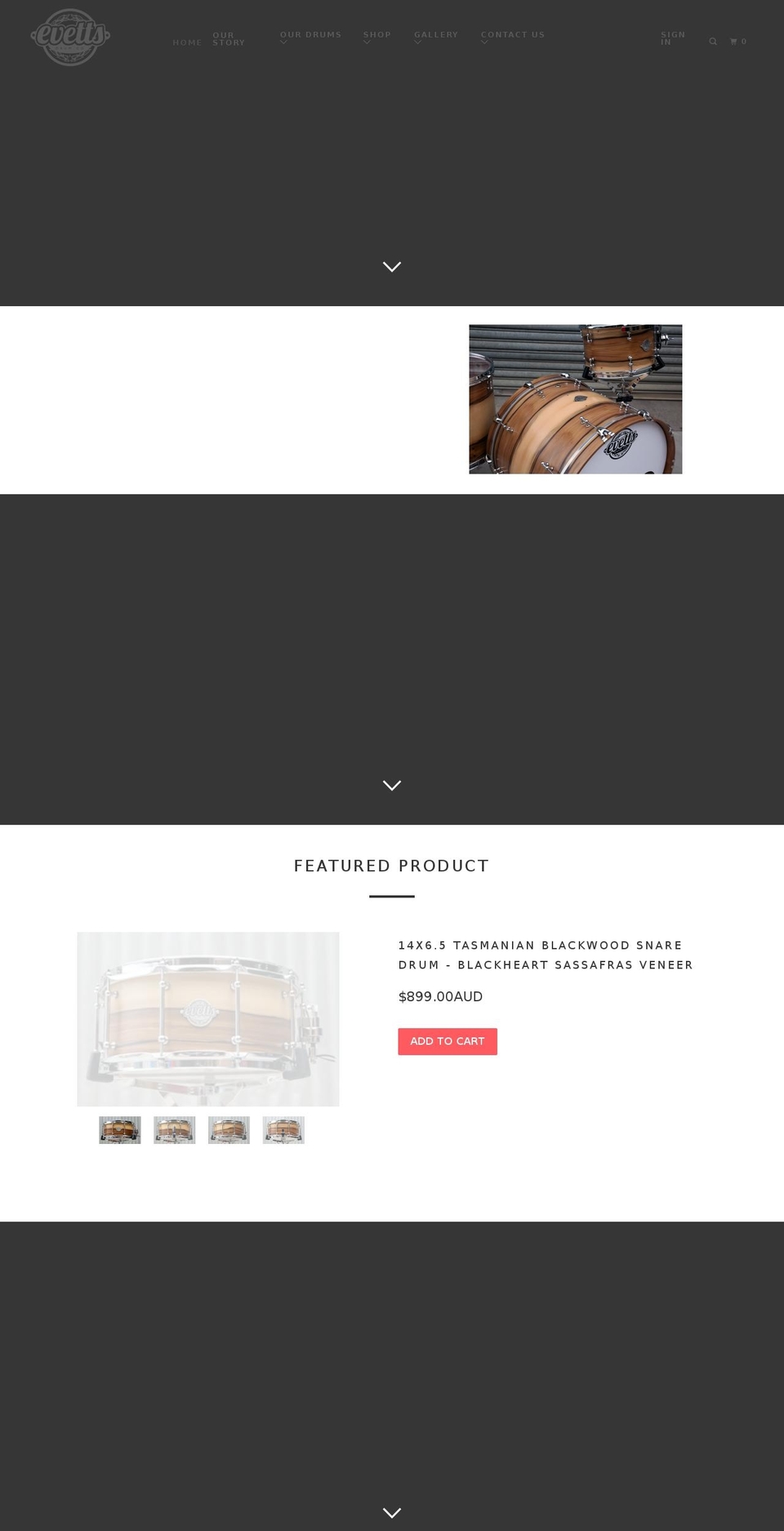 evettsdrums.com — Shopify storefront screenshot
